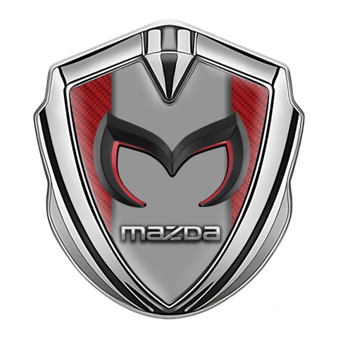 Mazda Emblem Metal Badge Silver Red Carbon Frame Chrome Logo