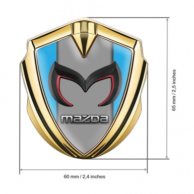Mazda Silicon Emblem Badge Gold Sky Blue Frame Chrome Logo