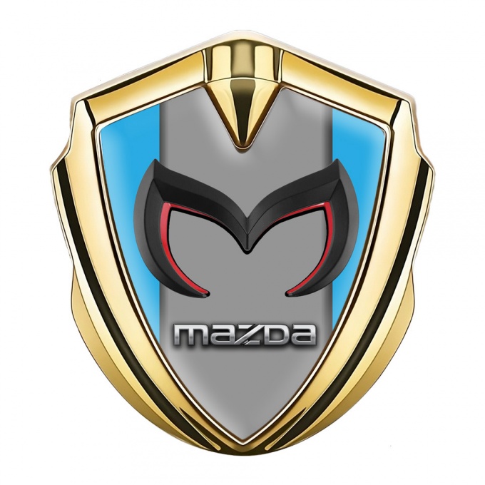 Mazda Silicon Emblem Badge Gold Sky Blue Frame Chrome Logo