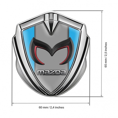 Mazda Silicon Emblem Badge Silver Sky Blue Frame Chrome Logo