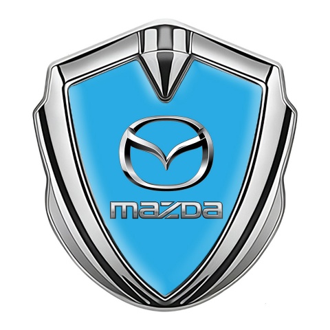 Mazda Emblem Car Badge Silver Sky Blue Classic Logo Steel Effect