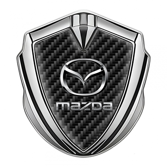 Mazda Emblem Silicon Badge Silver Black Carbon Classic Logo Steel Effect