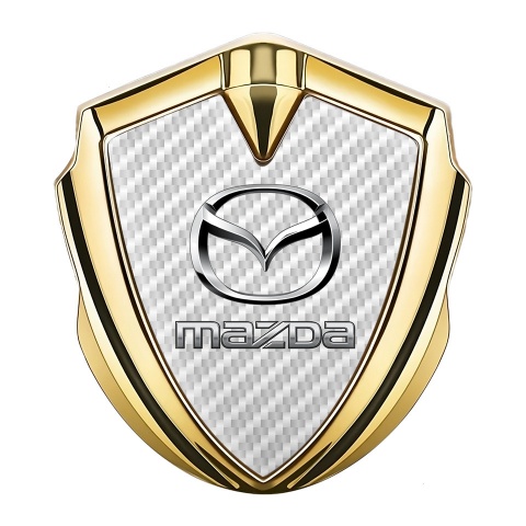 Mazda Badge Self Adhesive Gold White Carbon Classic Logo Steel Effect