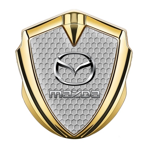 Mazda Emblem Fender Badge Gold Grey Hex Classic Logo Steel Effect