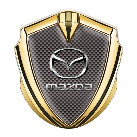 Mazda Fender Emblem Badge Gold Grey Carbon Classic Logo Steel Effect