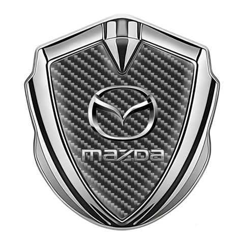 Mazda Emblem Trunk Badge Silver Dark Carbon Classic Logo Steel Effect