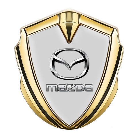 Mazda Emblem Self Adhesive Gold Grey Base Classic Logo Steel Effect