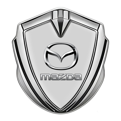 Mazda Emblem Self Adhesive Silver Grey Base Classic Logo Steel Effect