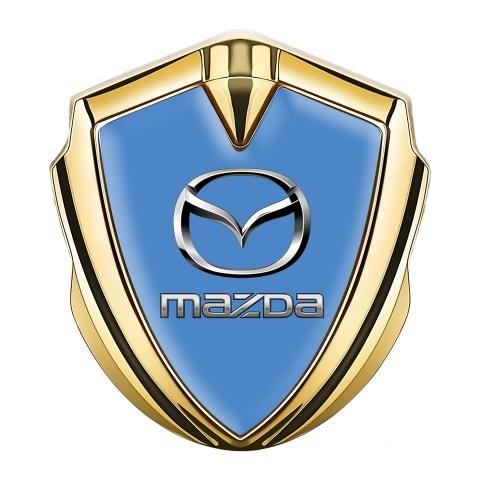 Mazda Domed Emblem Badge Gold Glacial Blue Classic Logo Steel Effect