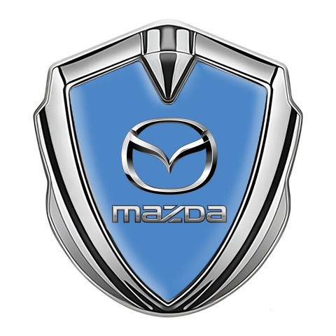 Mazda Domed Emblem Badge Silver Glacial Blue Classic Logo Steel Effect