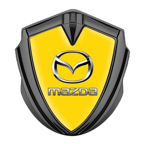 Mazda Bodyside Domed Emblem Graphite Yellow Fill Classic Logo Steel Effect