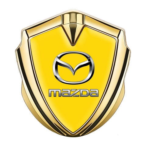 Mazda Bodyside Domed Emblem Gold Yellow Fill Classic Logo Steel Effect