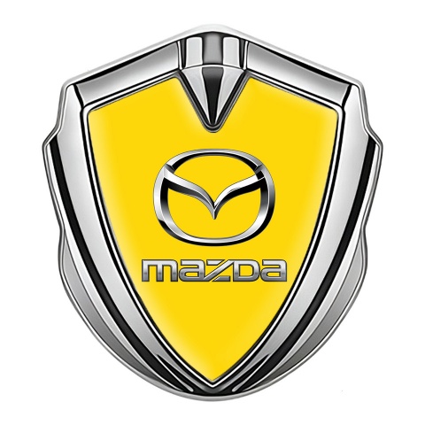 Mazda Bodyside Domed Emblem Silver Yellow Fill Classic Logo Steel Effect