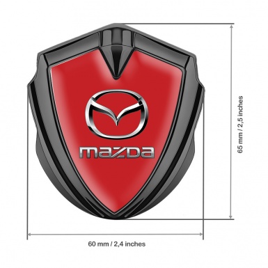 Mazda Emblem Metal Badge Graphite Red Fill Classic Logo Steel Effect