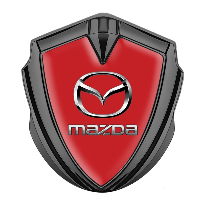 Mazda Emblem Metal Badge Graphite Red Fill Classic Logo Steel Effect