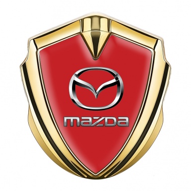 Mazda Emblem Metal Badge Gold Red Fill Classic Logo Steel Effect
