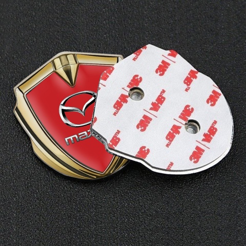 Mazda Emblem Metal Badge Gold Red Fill Classic Logo Steel Effect