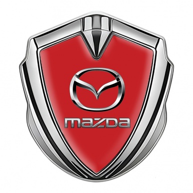 Mazda Emblem Metal Badge Silver Red Fill Classic Logo Steel Effect