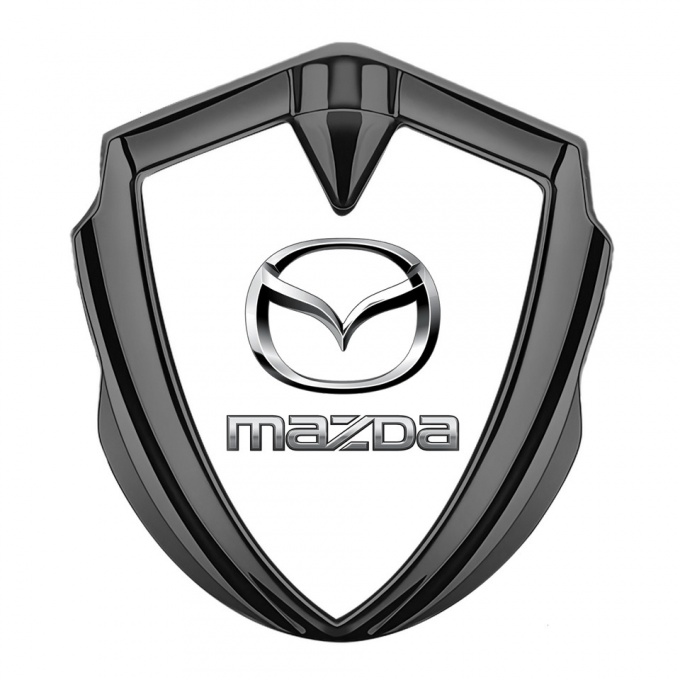 Mazda 3d Emblem Badge Graphite White Base Classic Logo Steel Effect