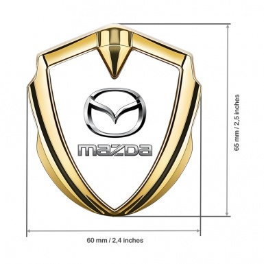 Mazda 3d Emblem Badge Gold White Base Classic Logo Steel Effect