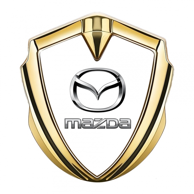 Mazda 3d Emblem Badge Gold White Base Classic Logo Steel Effect