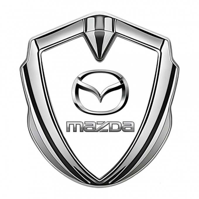 Mazda 3d Emblem Badge Silver White Base Classic Logo Steel Effect