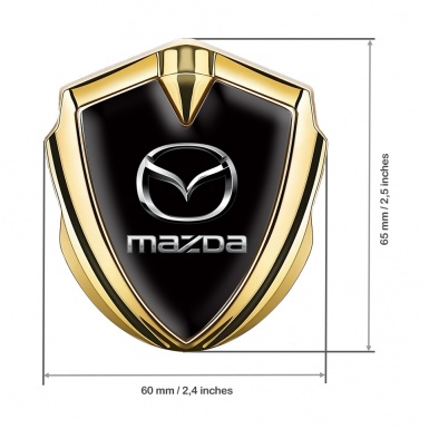 Mazda 3d Emblem Badge Gold Black Fill Classic Logo Steel Effect