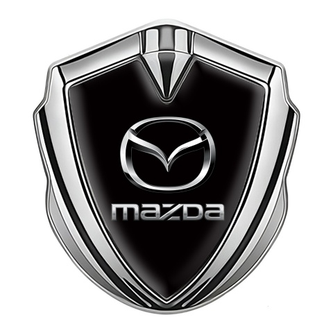 Mazda 3d Emblem Badge Silver Black Fill Classic Logo Steel Effect