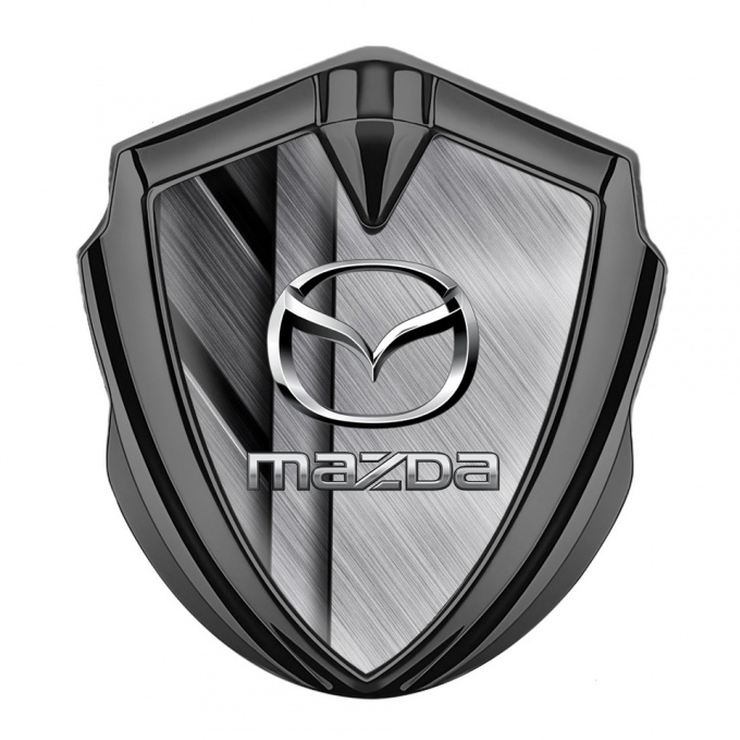 Mazda Emblem Car Badge Graphite Brushed Metal Steel Logo Effect