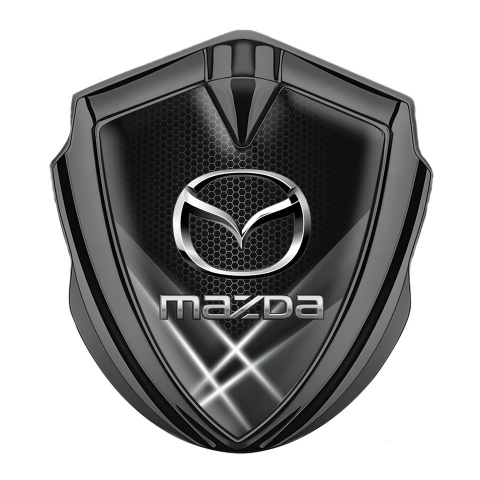 Mazda Fender Emblem Badge Graphite White Honeycomb Steel Logo Effect