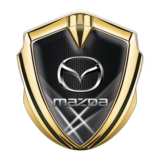 Mazda Fender Emblem Badge Gold White Honeycomb Steel Logo Effect