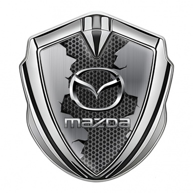 Mazda Emblem Trunk Badge Silver Torn Metal Chrome Logo Effect