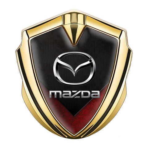 Mazda Domed Emblem Badge Gold Red Wing Chrome Logo Effect
