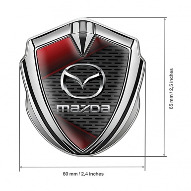 Mazda Bodyside Domed Emblem Silver Red Fragments Chrome Logo Effect