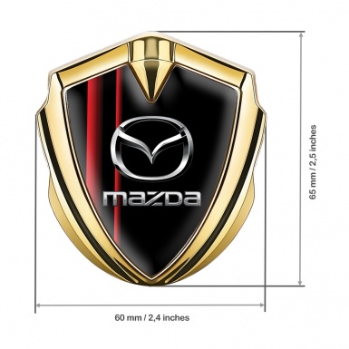 Mazda Emblem Metal Badge Gold Crimson Stripes Chrome Logo Effect
