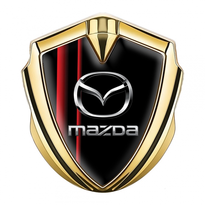 Mazda Emblem Metal Badge Gold Crimson Stripes Chrome Logo Effect
