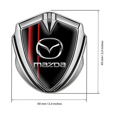 Mazda Emblem Metal Badge Silver Crimson Stripes Chrome Logo Effect