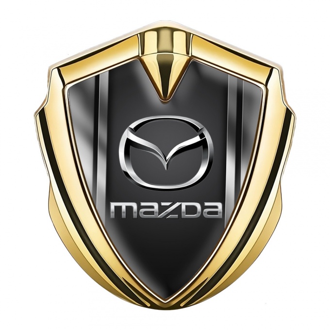 Mazda Emblem Badge Self Adhesive Gold Metal Frame Chrome Logo