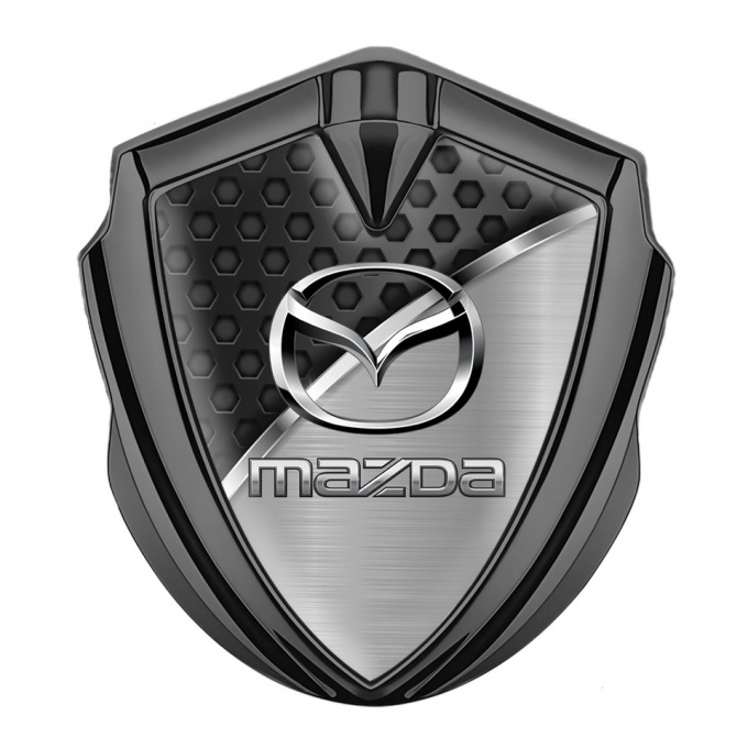 Mazda Emblem Car Badge Graphite Hexagon Base Chrome Logo Effect