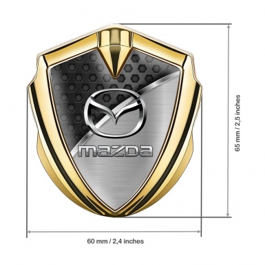 Mazda Emblem Car Badge Gold Hexagon Base Chrome Logo Effect