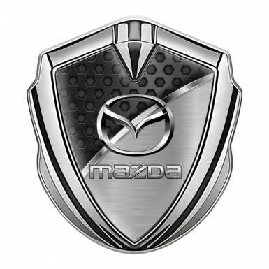 Mazda Emblem Car Badge Silver Hexagon Base Chrome Logo Effect