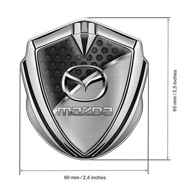 Mazda Emblem Car Badge Silver Hexagon Base Chrome Logo Effect