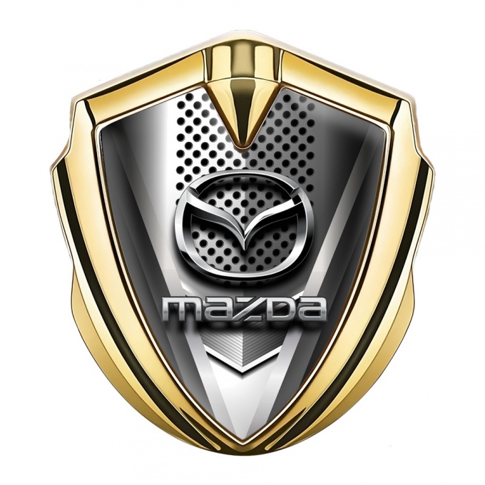 Mazda Badge Self Adhesive Gold Metallic Grate Chrome Logo Edition
