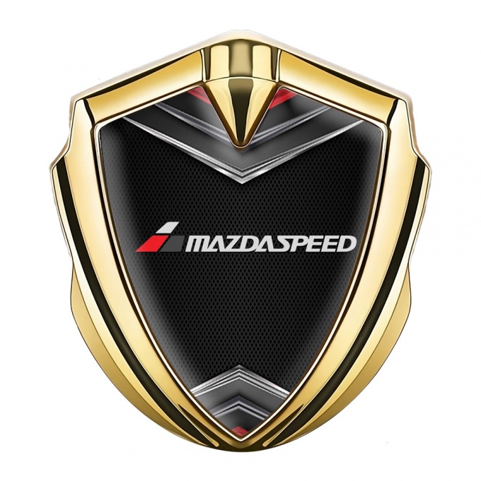 Mazda Speed Emblem Car Badge Gold Black Fishnet Grey Logo Motif