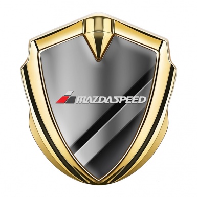 Mazda Speed Metal Domed Emblem Gold Polished Steel Grey Logo Motif