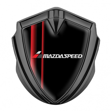 Mazda Speed Metal Emblem Self Adhesive Graphite Black Base Crimson Stripes