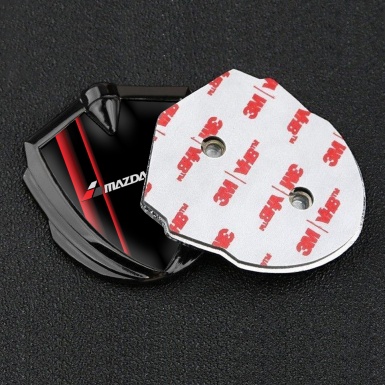 Mazda Speed Metal Emblem Self Adhesive Graphite Black Base Crimson Stripes