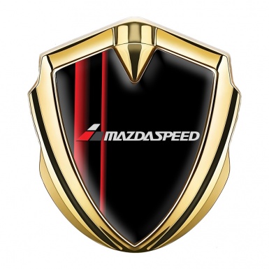 Mazda Speed Metal Emblem Self Adhesive Gold Black Base Crimson Stripes
