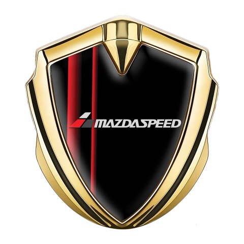 Mazda Speed Metal Emblem Self Adhesive Gold Black Base Crimson Stripes