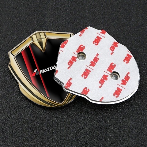 Mazda Speed Metal Emblem Self Adhesive Gold Black Base Crimson Stripes